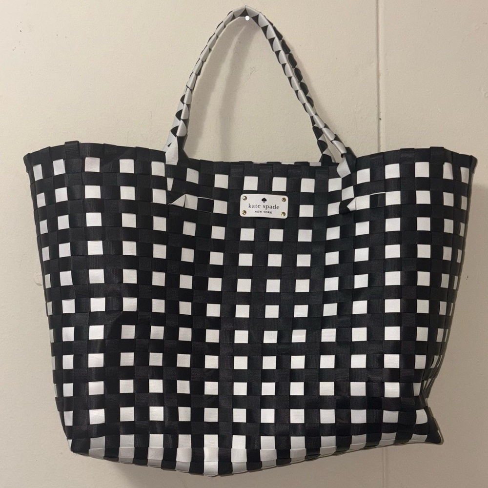 kate spade Black and White Woven Checker Tote